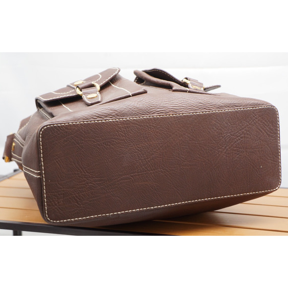 CELINE Vintage Shoulder Bag Brown Leather Gold Triomphe Fold over Handbag - Picture 7 of 13